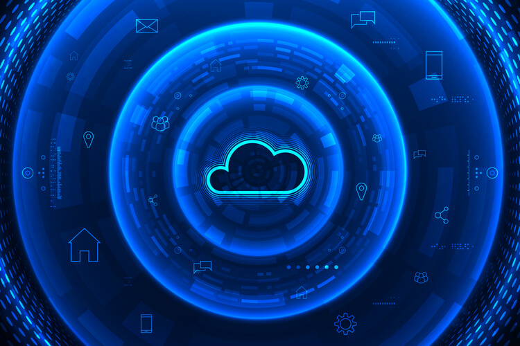Fundo azul com temas de cloud computing