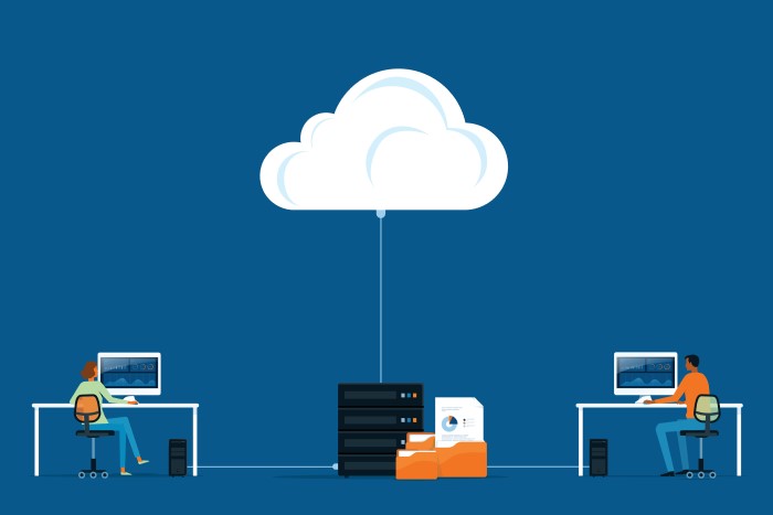 ilustração com servidores levando dados para a nuvem