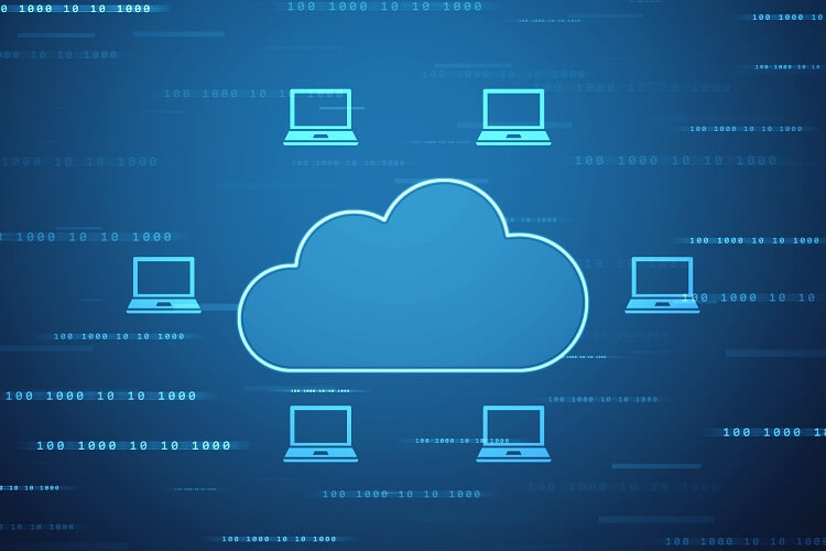 Ilustração de uma nuvem rodeada de computador