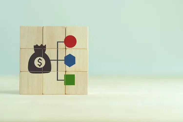 A imagem mostra blocos de madeira representando a gestão financeira para negócios.