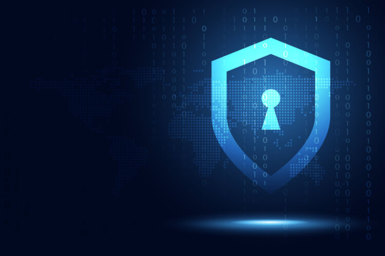 Escudo azul, simbolizando a cibersegurança.